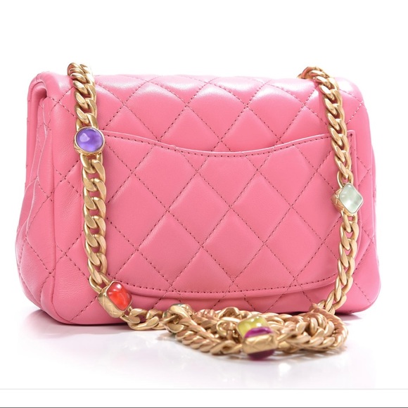 CHANEL LAMBSKIN MINI SQUARE FLAP RESIN PEARL SAMBA - Picture 2 of 5